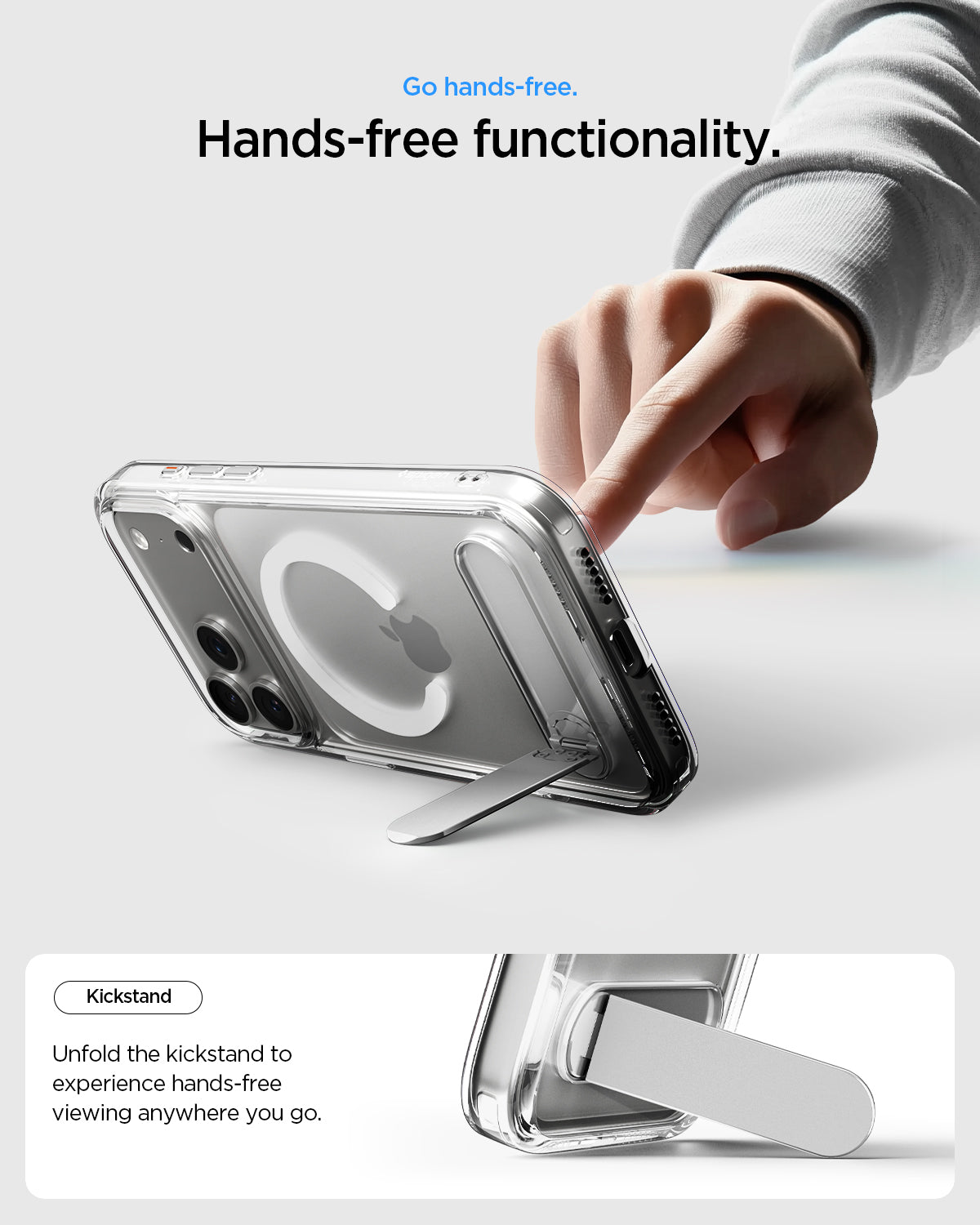 ACS12004 - iPhone 18 Pro Max / iPhone 17 Pro Max Slim Armor Essential S (Mag Fit) showing the integrated kickstand supporting hands-free viewing.