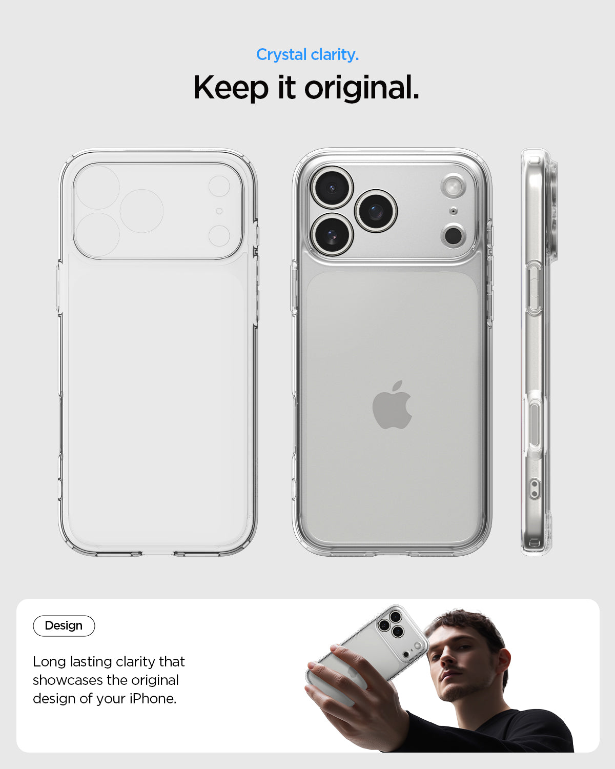 ACS10064 - iPhone 17 Pro Ultra Hybrid in Crystal Clear showing crystal clarity. Keep it original. Long lasting clarity that showcases the original design of your iPhone