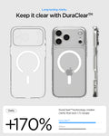 ACS10066 - iPhone 17 Pro Ultra Hybrid (MagFit) in Clear White showing long lasting clarity. keep it clear with duraclear.