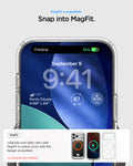 ACS10066 - iPhone 17 Pro Ultra Hybrid (MagFit) in Clear White showing magfit compatible. snap into magfit. upgrade your daily carry with magfit to unlock more with the spigen ecosystem.