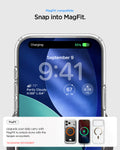 ACS10068 - iPhone 17 Pro Ultra Hybrid (MagFit) in Clear Gold showing magfit compatible. snap into magfit. upgrade your daily carry with magfit to unlock more with the spigen ecosystem.