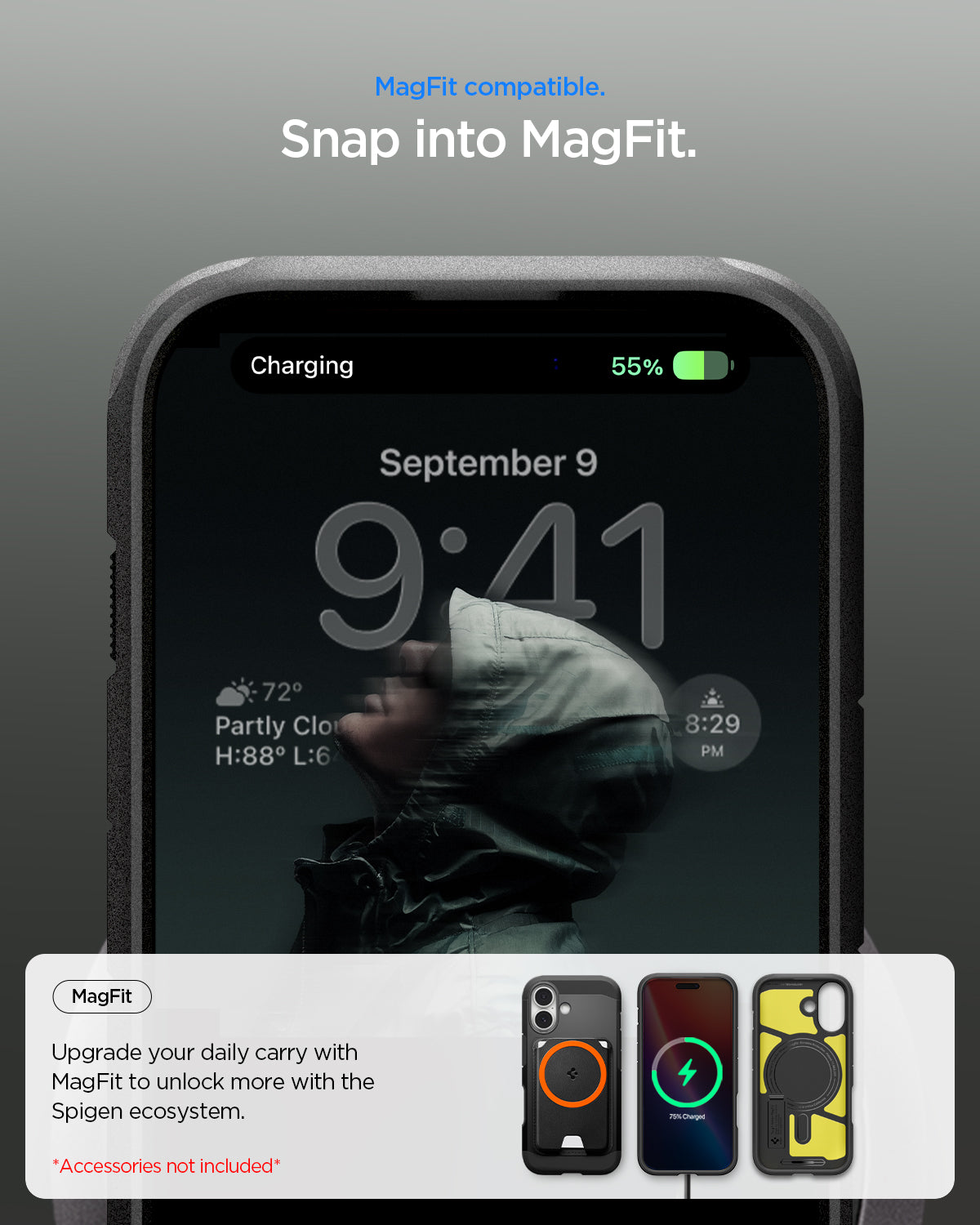 ACS09984 - iPhone 17 Case Tough Armor T AI (MagFit) in black showing magfit compatible. snap into magfit.