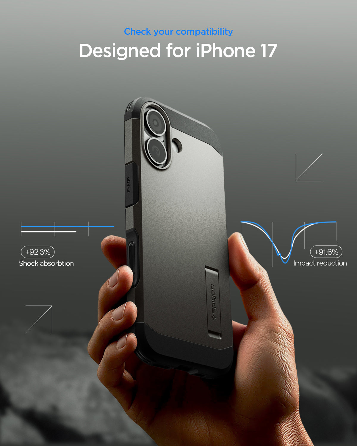 ACS09985 - iPhone 17 Case Tough Armor T AI (MagFit) in gunmetal showing check your compatibility