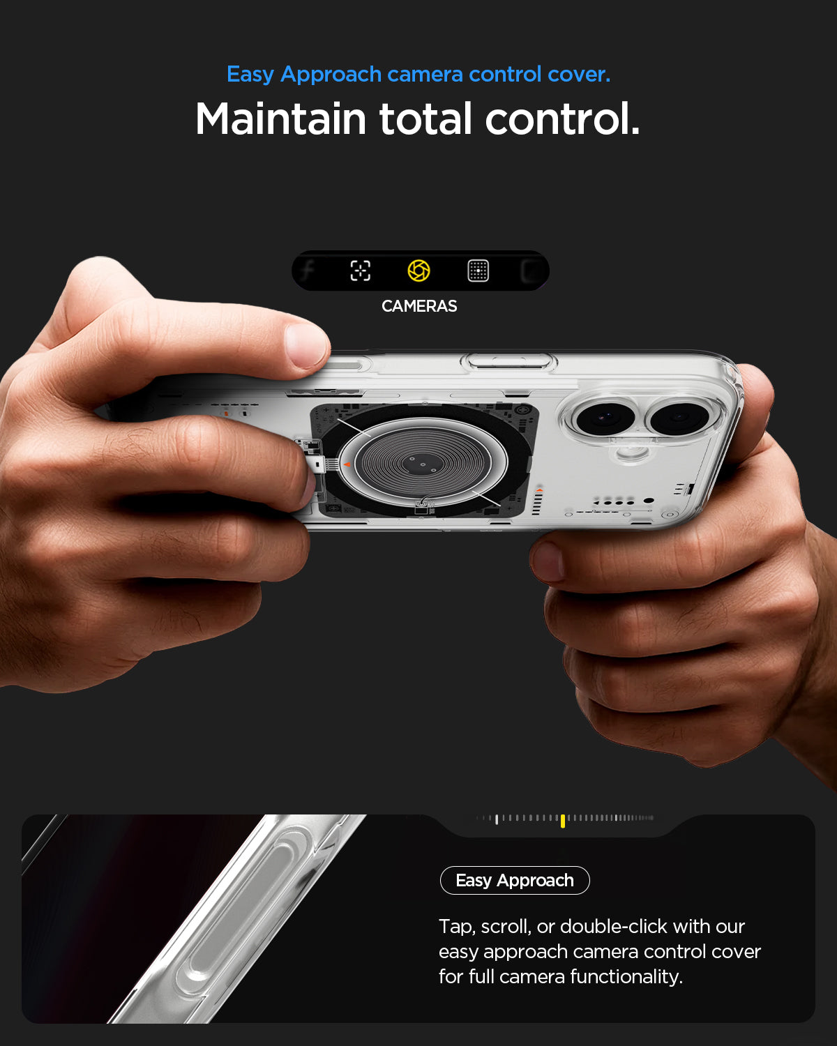 ACS10090 - iPhone 17 Ultra Hybrid Neo One (MagFit) showing easy approach camera control cover. Maintain total control