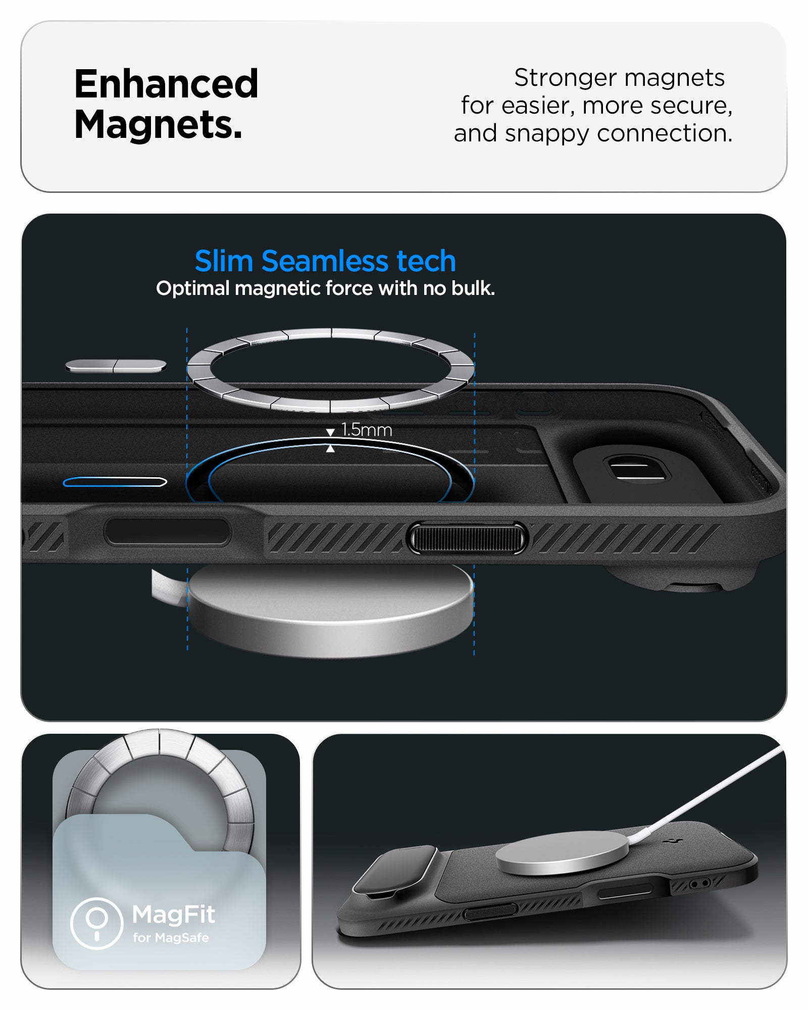 ACS09930 - iPhone 17 Air Series Case Optik Armor (MagFit) in black showing the enhanced magnets Stronger magnets for easier, more secure and snappy connection