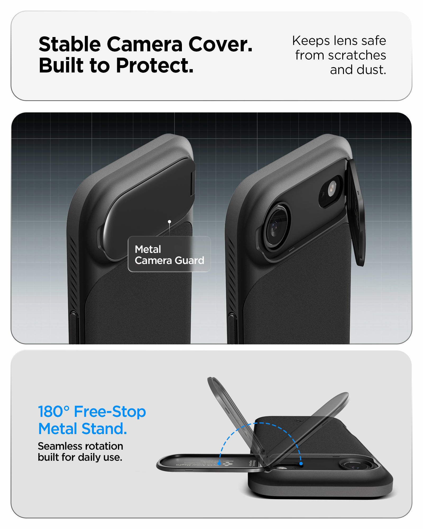 ACS09930 - iPhone 17 Air Series Case Optik Armor (MagFit) in black showing the stable camera cover that is built to protect. Keep lens safe from scratches and dust