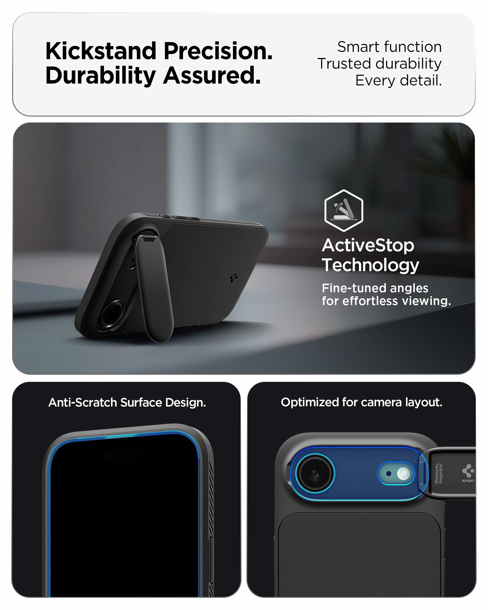 ACS09930 - iPhone 17 Air Series Case Optik Armor (MagFit) in black showing the kickstand precision. Durability assured. Smart function, trusted durability and every detail.