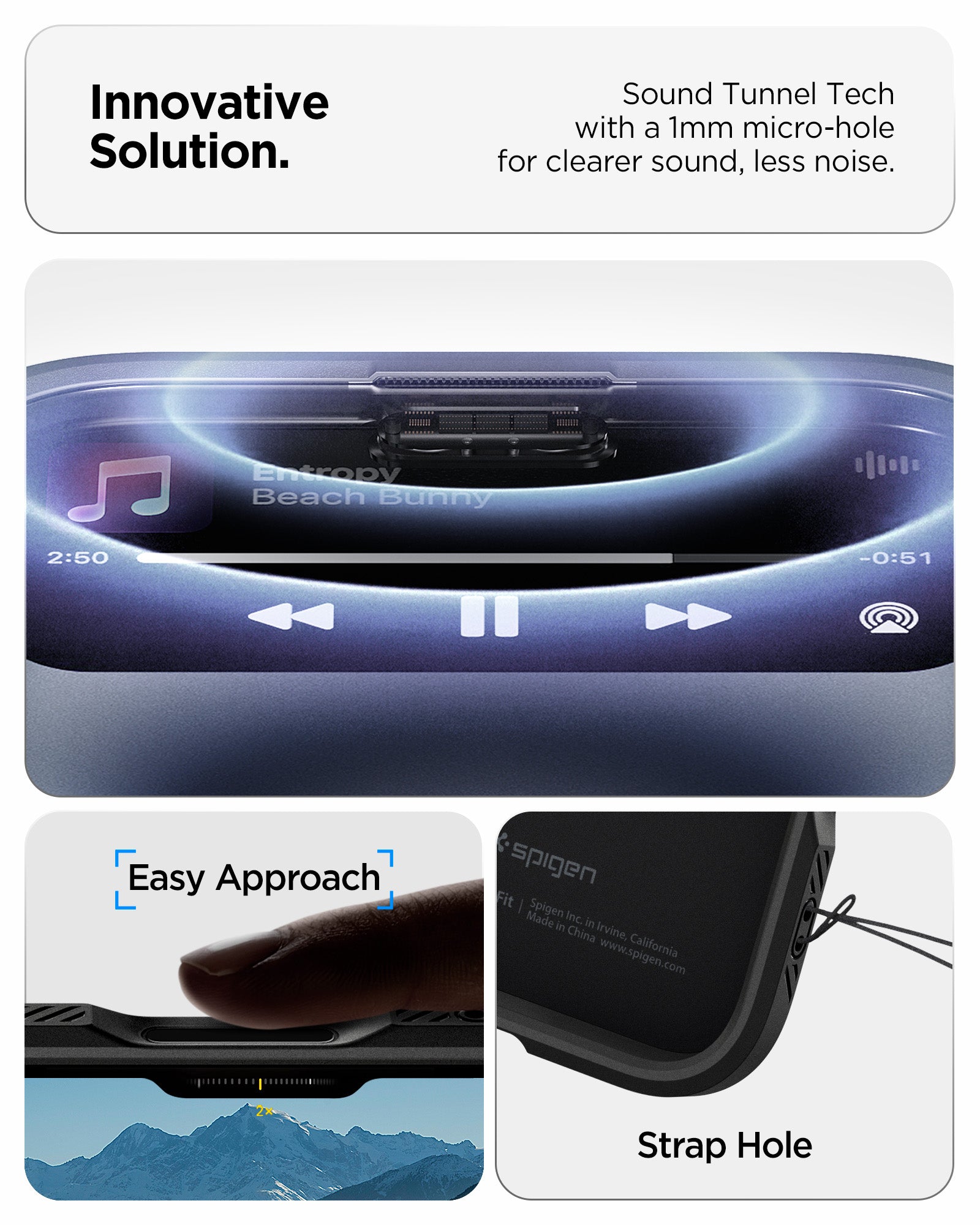 ACS09930 - iPhone 17 Air Series Case Optik Armor (MagFit) in black showing the innovative solution. Sound tunnel tech with 1mm micro-hole for clearer sound and less noise