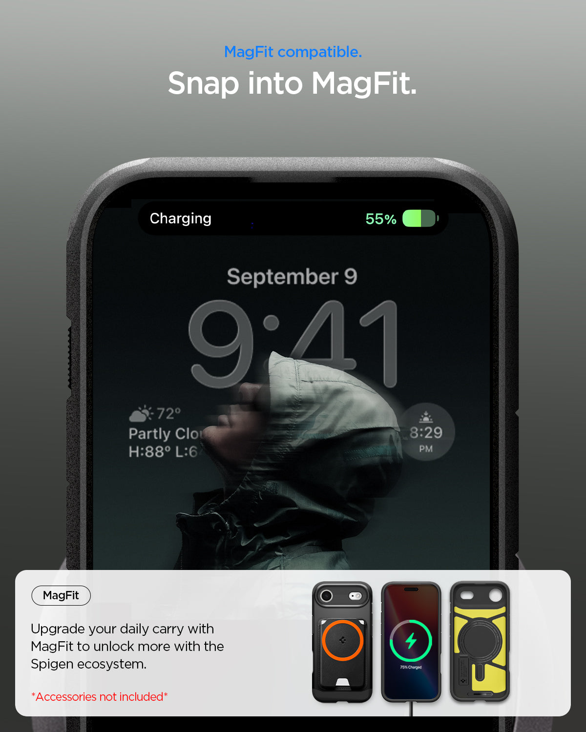 ACS09928 - iPhone 17 Air Case Tough Armor T AI (MagFit) in black showing magfit compatible. snap into magfit.