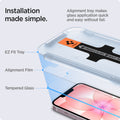 AGL03385 - iPhone 17e Series - GLAS.tR EZ Fit showing how the installation made simple. Alignment tray makes glass application quick and easy without fail. Parts: EZ Fit Tray, Alignment Film and Tempered Glass