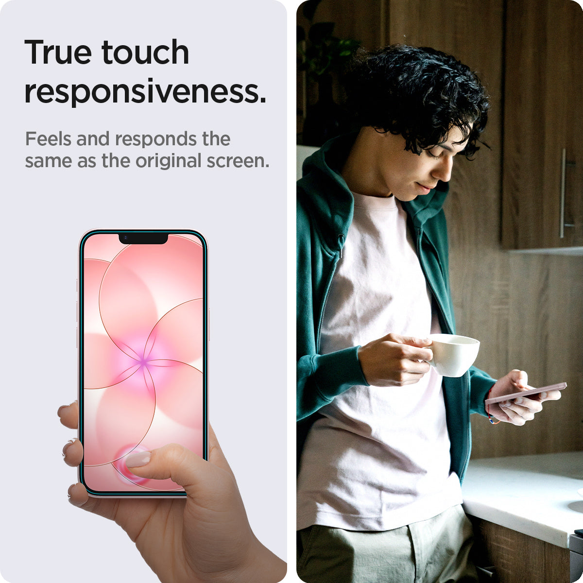 AGL03386 - iPhone 17e Series - EZ Fit GLAS.tR | Sensor Protected showing the true touch responsiveness. Feels and responds the same as the original screen.