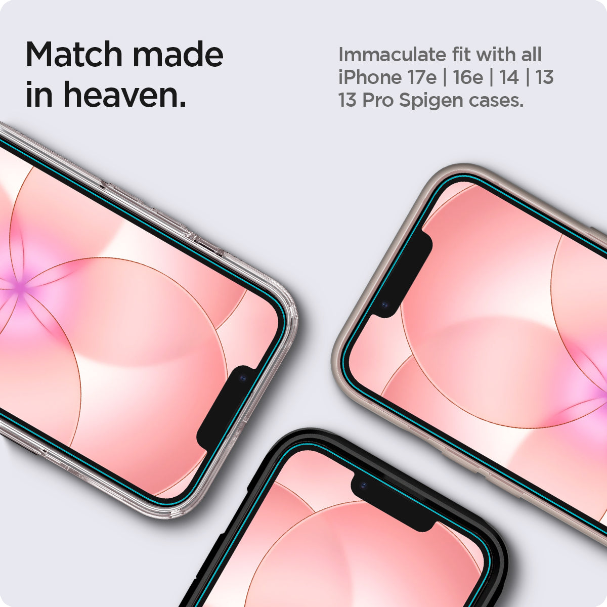 AGL03386 - iPhone 17e Series - EZ Fit GLAS.tR | Sensor Protected showing match made in heaven.