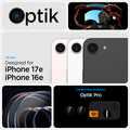 AGL09279 - iPhone 17e Optik Pro EZ Fit Lens Protector in Black showing the all new design for iPhone 17e and iPhone 16e. Camera lens protector. Optik Pro