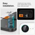 AGL09279 - iPhone 17e Optik Pro EZ Fit Lens Protector in Black showing the easy installation. Alignment tray makes glass application quick, easy and accrate