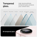 AGL09279 - iPhone 17e Optik Pro EZ Fit Lens Protector in Black showing high aluminosilicate tempered glass protects your camera lens. Parts of the glass: Release Film, Silicone Resin, PET Base, OCA Layer, 9H Tempered Glass and Anti-Dust Nano Coating