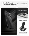 ACS09959 - iPhone 17 Pro Case Enzo Aramid T in black showing the born in aramid, crafted for strength. Only compatible with iphone 17 pro