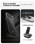 ACS09958 - iPhone 17 Pro Case Enzo Aramid T in black showing the born in aramid, crafted for strength. Only compatible with iphone 17 pro