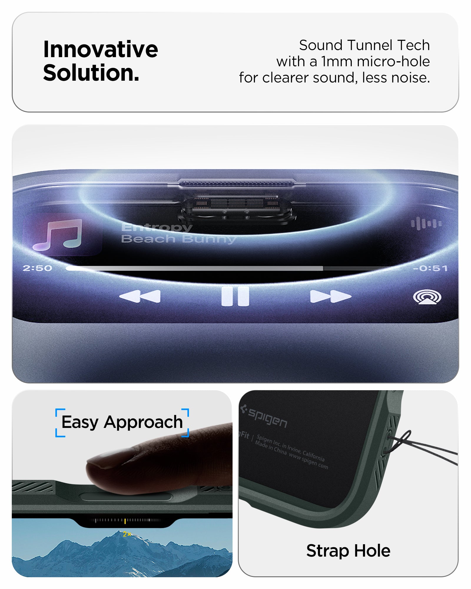 ACS09954 - iPhone 17 Pro Series Case Optik Armor (MagFit) in abyss green showing the innovative solution. Sound tunnel tech with 1mm micro-hole for clearer sound and less noise