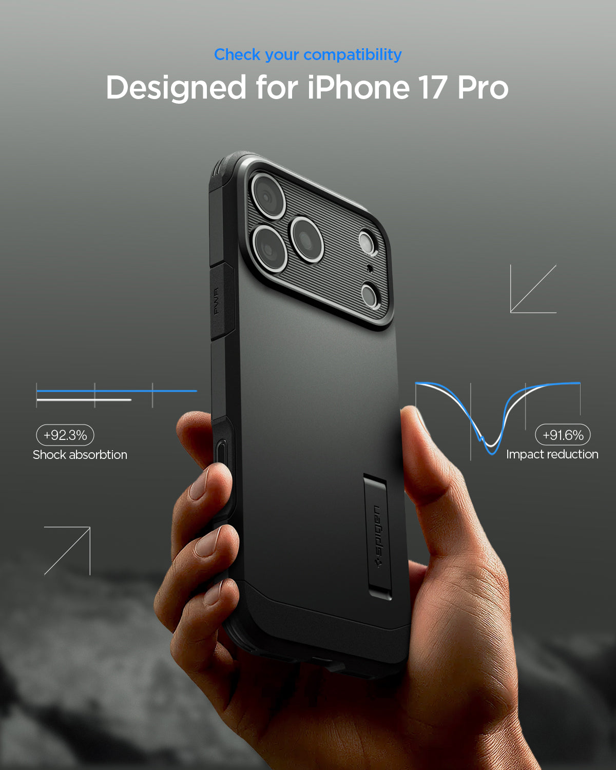 ACS09950 - iPhone 17 Pro Case Tough Armor T AI (MagFit) in black showing check your compatibility
