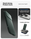 ACS09901 - iPhone 17 Pro Max Series Case Optik Armor (MagFit) in abyss green showing the stand strong and protect more with the case. Only compatible with iPhone 17 pro max