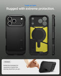 ACS09897 - iPhone 17 Pro Max Case Tough Armor T AI (MagFit) in black showing rugged with extreme protection. Tough as it gets.
