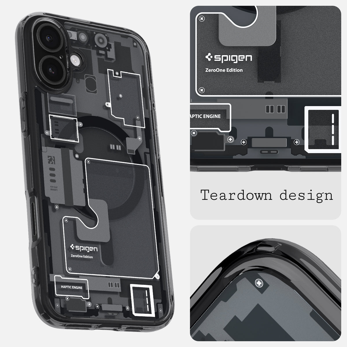 ACS08208 - iPhone 16 Case Ultra Hybrid Zero One (MagFit) in Zero One  teardown design.