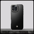 ACS08508 - iPhone 16 Pro Case Enzo Aramid in Black Natural showing whole case on the rock.
