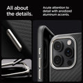 ACS08508 - iPhone 16 Pro Case Enzo Aramid in Black Natural  all about the details. Acute attention to detail with anodized aluminum accents.