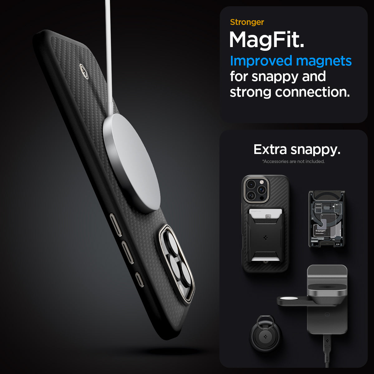 ACS08508 - iPhone 16 Pro Case Enzo Aramid in Black Natural  stronger magfit improved magnets for snappy and strong connection. Extra snappy.