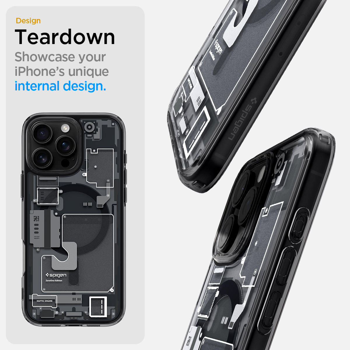 ACS08135 - iPhone 16 Pro Case Ultra Hybrid Zero One (MagFit) in Zero One teardown design. showcase your iPhone's unique internal design. 