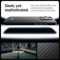 ACS08017 - iPhone 16 Pro Max Case Enzo Aramid in Black Silver sleek, yet, sophisticated. All new aramid fiber for unmatched durability and ultimate protection.