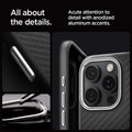 ACS08017 - iPhone 16 Pro Max Case Enzo Aramid in Black Silver all about the details. Acute attention to detail with anodized aluminum accents.