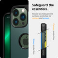 ACS04565 - iPhone 13 Pro Case Tough Armor in midnight green showing safeguard the essentials. Raised lips help prevent surfaces scratches for camera and screen.