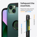 ACS04566 - iPhone 13 Case Tough Armor in midnight green showing safeguard the essentials. Raised lips help prevent surfaces scratches for camera and screen.