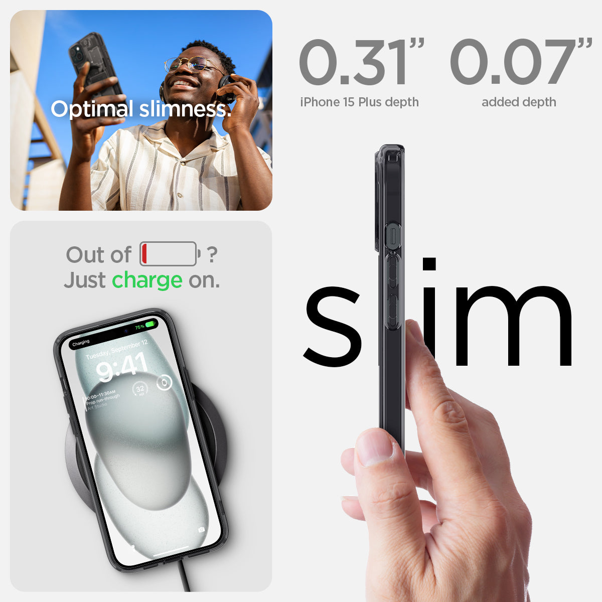 ACS06664 - iPhone 15 Plus Case Ultra Hybrid Zero One optimal slimness. Out of battery? just charge on. slim.