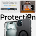 ACS06666 - iPhone 15 Plus Case Ultra Hybrid S (MagFit) in black showing the raised lips help prevent surfaces scratches for camera and screen