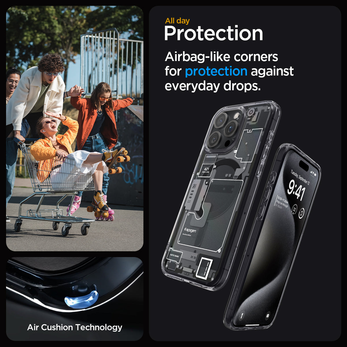 ACS06582 - iPhone 15 Pro Max Case Ultra Hybrid Zero One all day protection. Airbag like corners for protection against everyday drops.