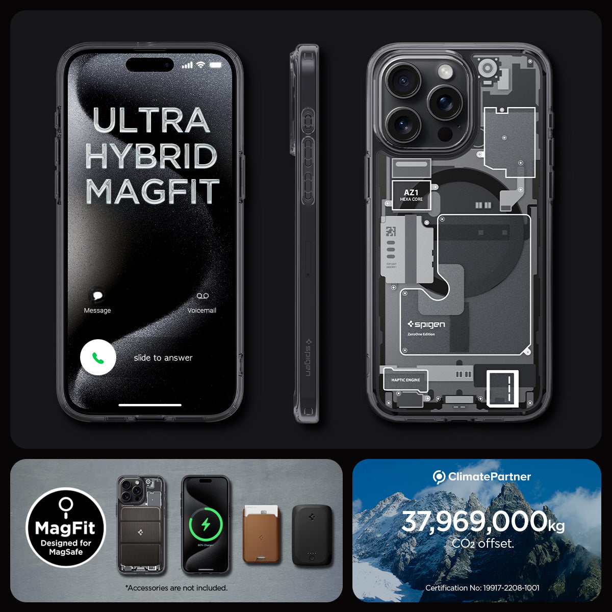 ACS06582 - iPhone 15 Pro Max Case Ultra Hybrid Zero One ultra hybrid magfit. magfit designed for magsafe. 37,969,000kg CO2 offset.