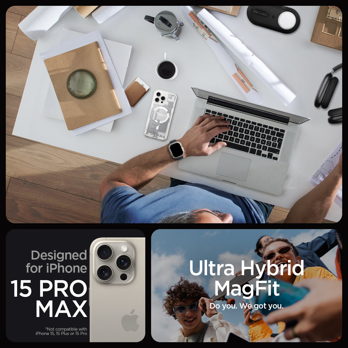 ACS07034 - iPhone 15 Pro Max Case Ultra Hybrid Zero One in white designed for iPhone 15 pro max. ultra hybrid magfit. do you. we got you.