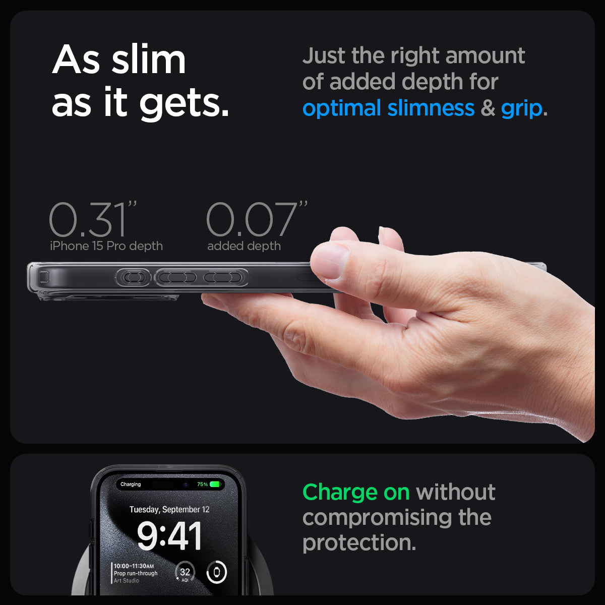 ACS06721 - iPhone 15 Pro Case Ultra Hybrid Zero One as slim as it gets. just the right amount of added depth for optimal slimness and grip. charge on without compromising the protection.