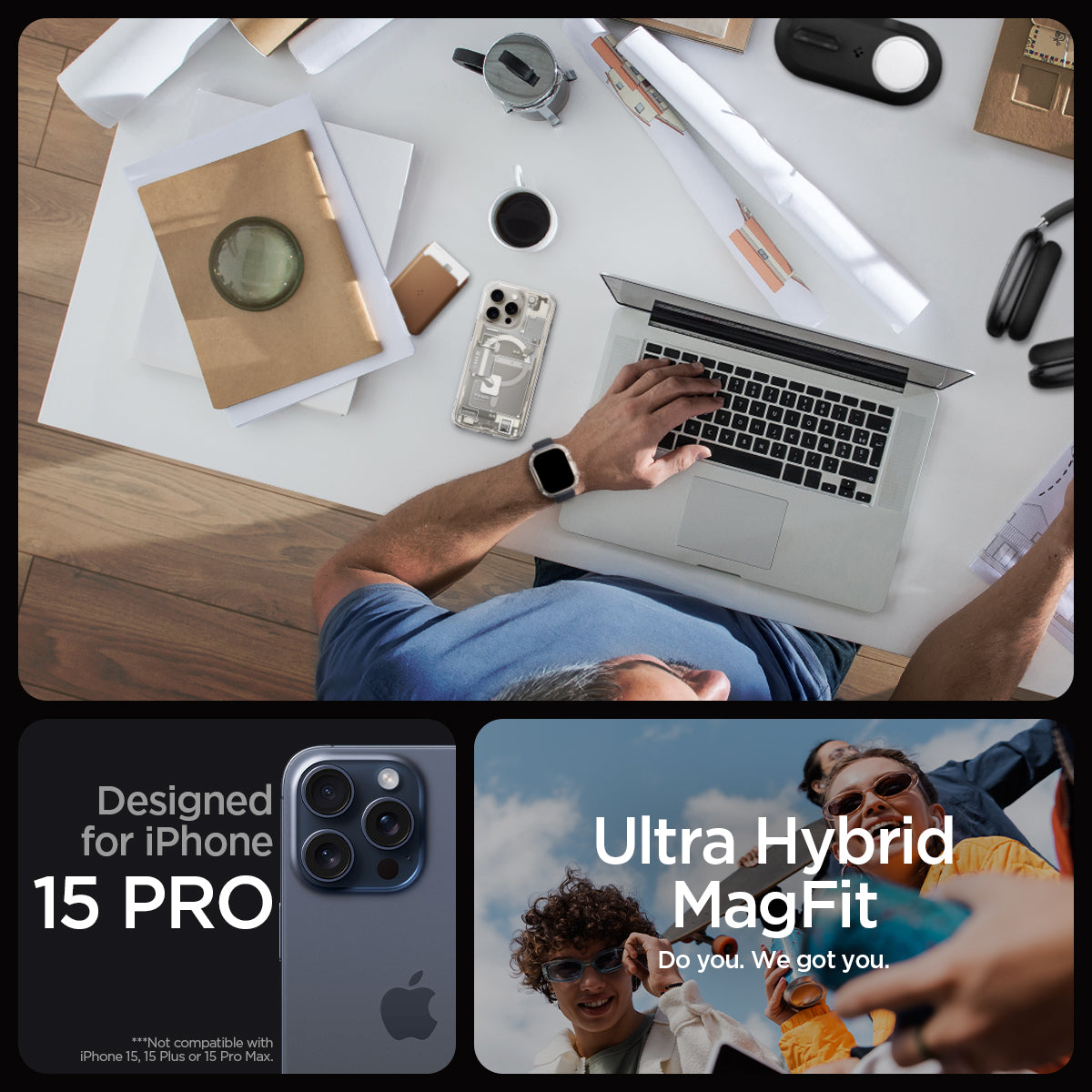 ACS07216 - iPhone 15 Pro Case Ultra Hybrid Zero One (MagFit) in Zero One Natural Titanium designed for iPhone 15 pro. ultra hybrid magfit. do you. we got you.