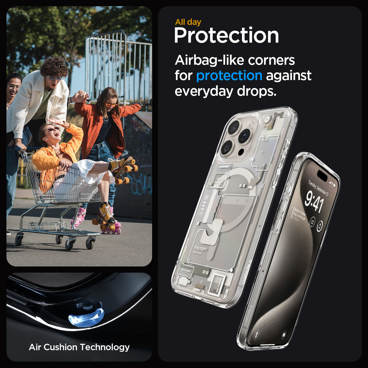 ACS07216 - iPhone 15 Pro Case Ultra Hybrid Zero One (MagFit) in Zero One Natural Titanium all day protection. Airbag like corners for protection against everyday drops.