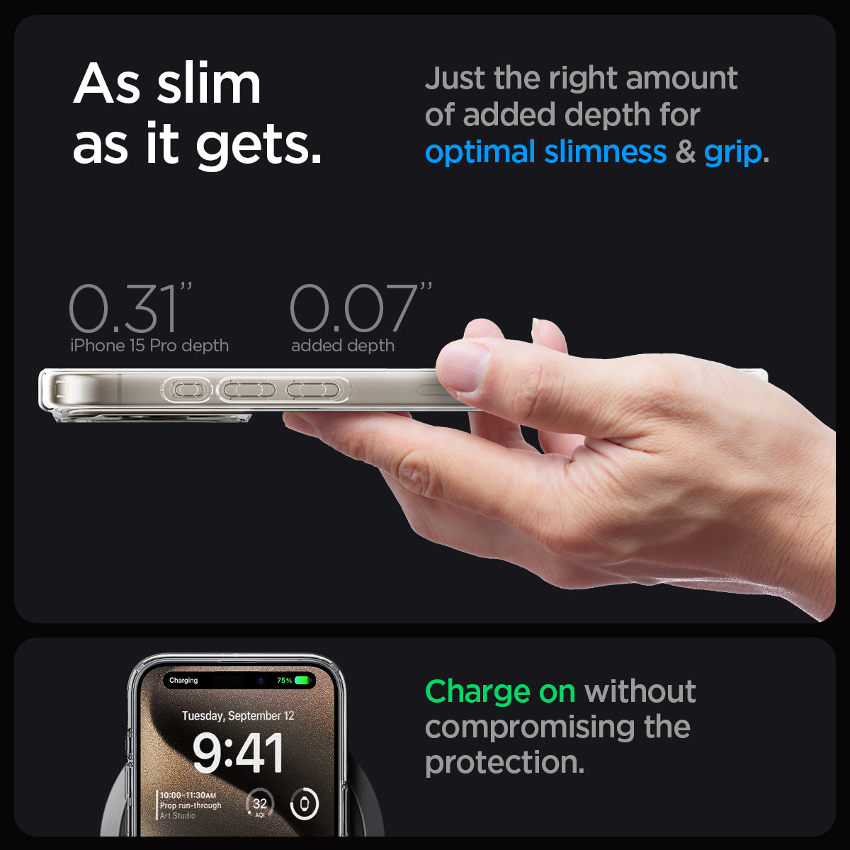 ACS07216 - iPhone 15 Pro Case Ultra Hybrid Zero One (MagFit) in Zero One Natural Titanium as slim as it gets. just the right amount of added depth for optimal slimness and grip. charge on without compromising the protection.