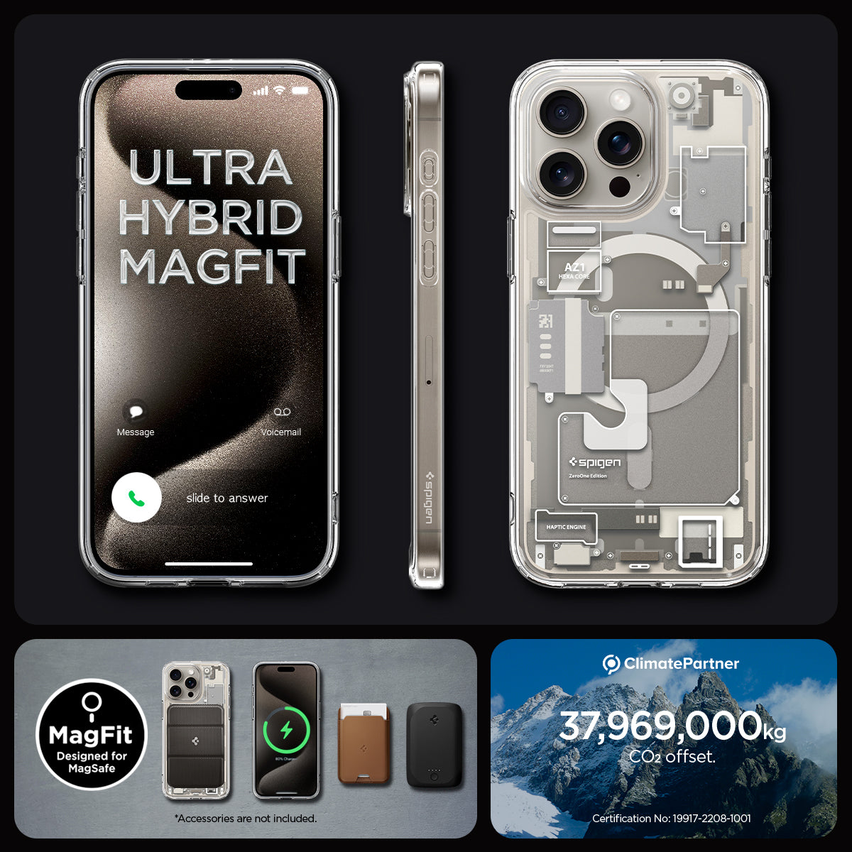 ACS07216 - iPhone 15 Pro Case Ultra Hybrid Zero One (MagFit) in Zero One Natural Titanium ultra hybrid magfit. magfit designed for magsafe. 37,969,000kg CO2 offset.