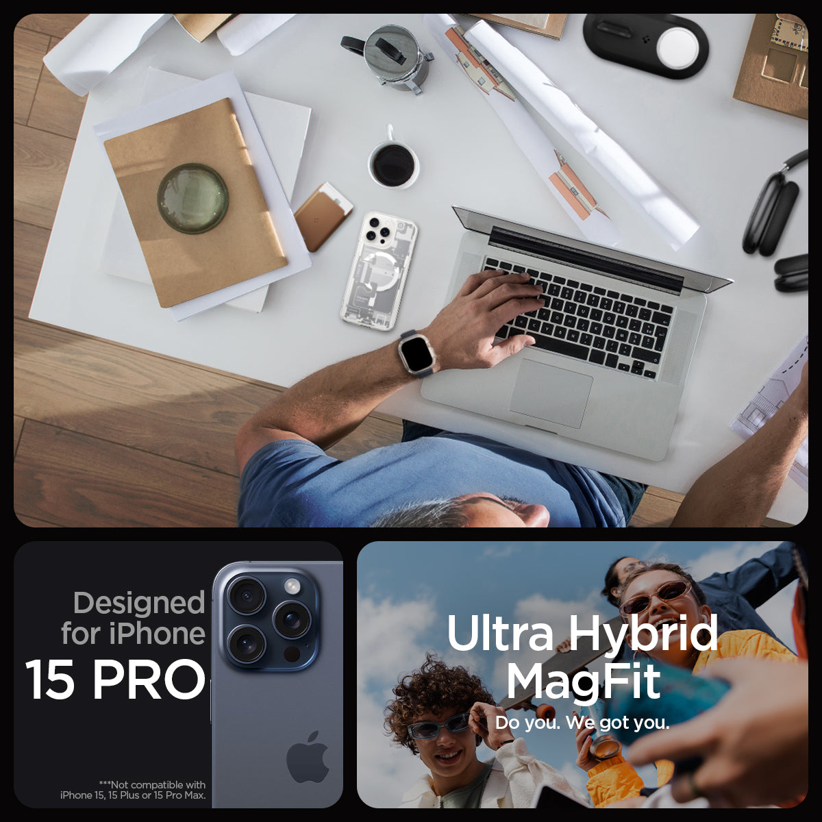 ACS07036 - iPhone 15 Pro Case Ultra Hybrid Zero One in white designed for iPhone 15 pro. ultra hybrid magfit. do you. we got you.