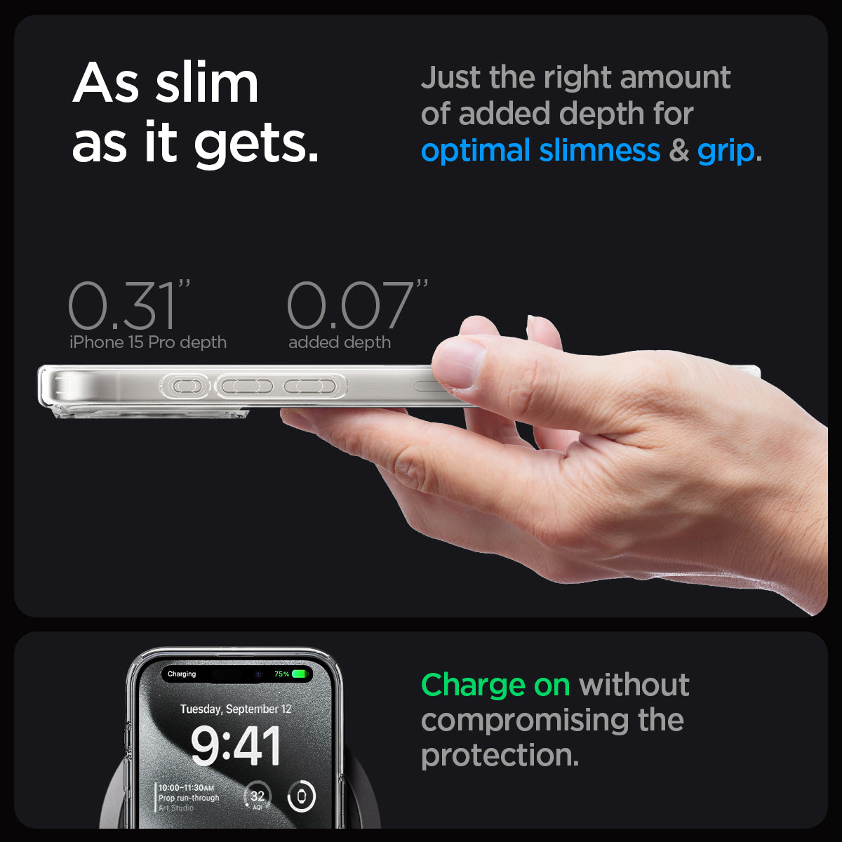ACS07036 - iPhone 15 Pro Case Ultra Hybrid Zero One in white as slim as it gets. just the right amount of added depth for optimal slimness and grip. charge on without compromising the protection.