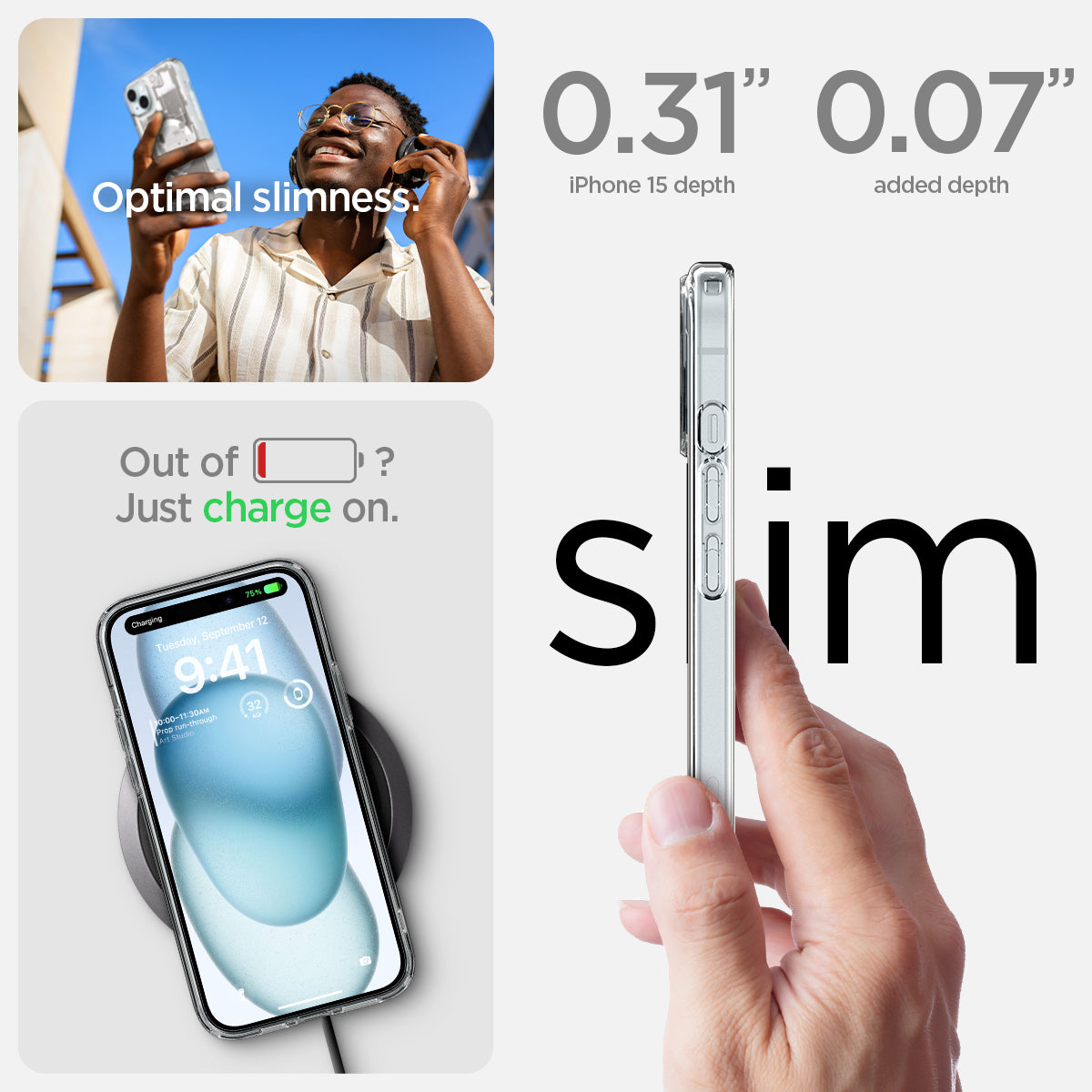 ACS07037 - iPhone 15 Case Ultra Hybrid Zero One in white optimal slimness. Out of battery? just charge on. slim.
