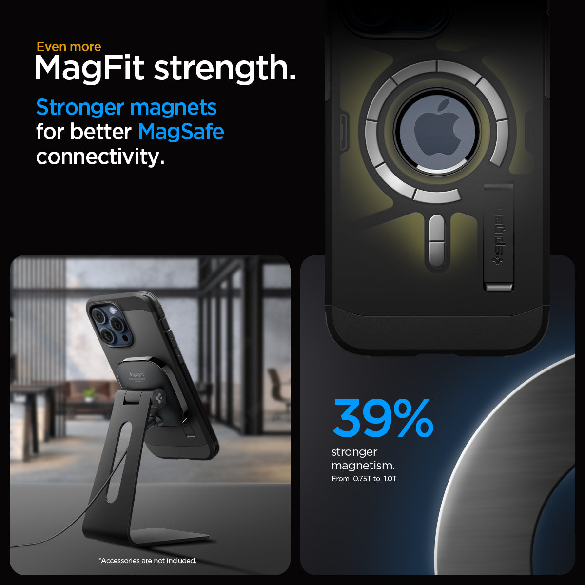 ACS06733 - iPhone 15 Pro Case Tough Armor (MagFit) in black even more magfit strength. stronger magnets for better magsafe connectivity.