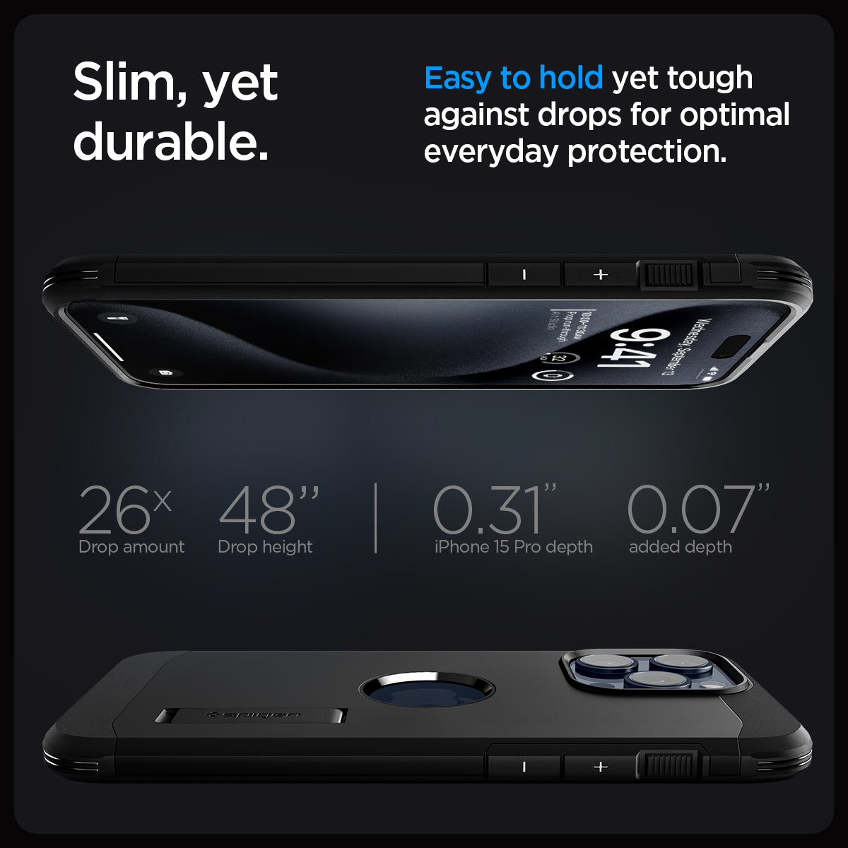 ACS06733 - iPhone 15 Pro Case Tough Armor (MagFit) in black slim yet durable. easy to hold yet tough against drops for optimal everyday protection
