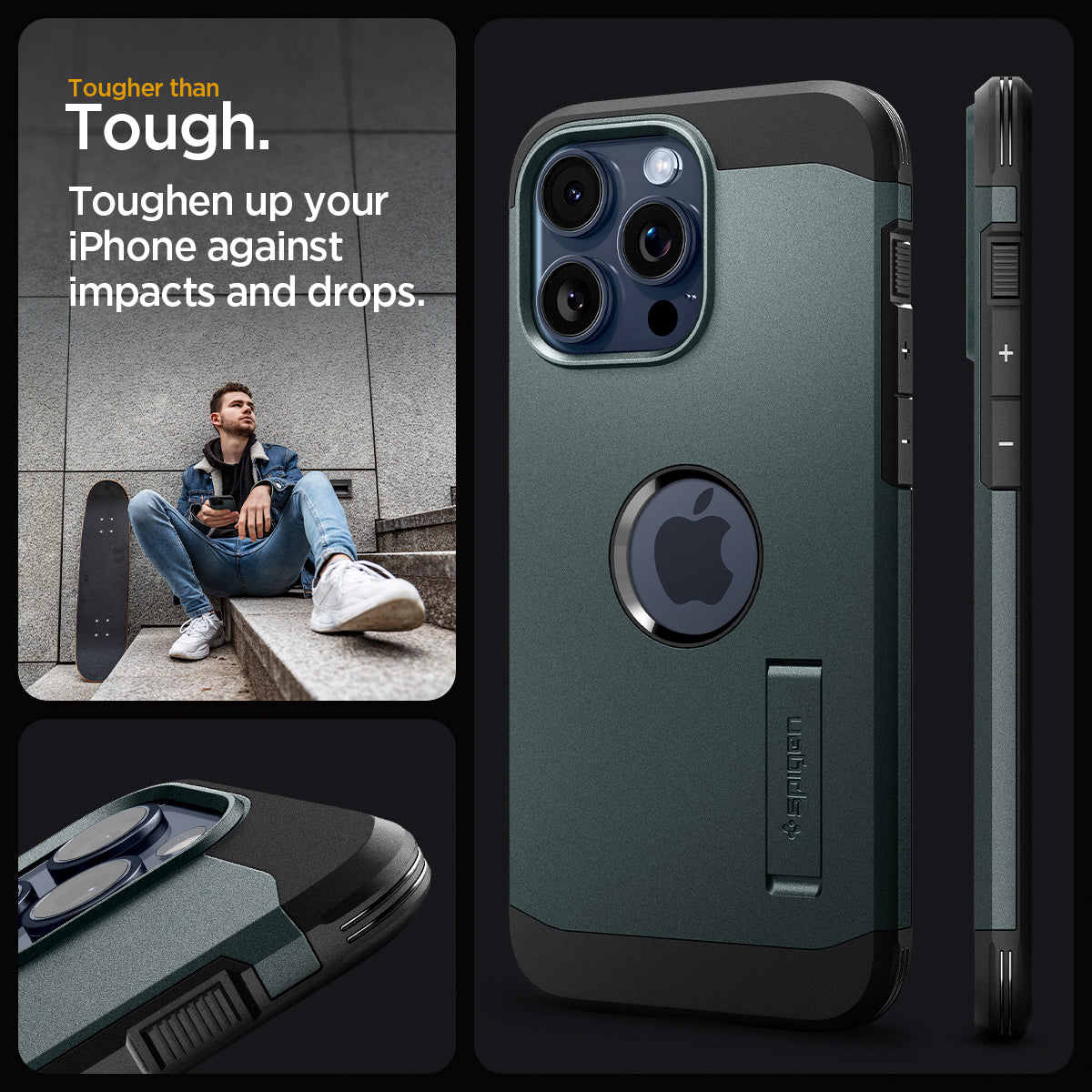 ACS06735 - iPhone 15 Pro Case Tough Armor (MagFit) in abyss green tougher than tough. toughen up your Phone against impacts and drops.